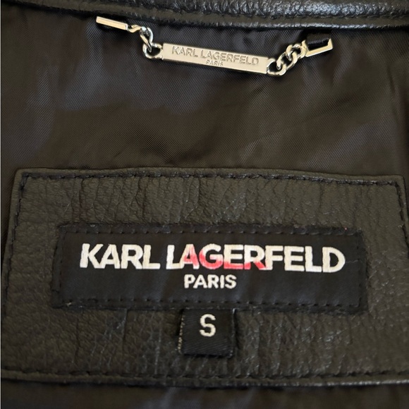Karl Lagerfeld Black Leather Jacket with Signature Lining - Picture 5 of 9